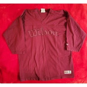 Vintage Wilson Pro 5000 V Neck T Shirt 2XL XXL 3/4 Sleeve Burgundy Made in USA